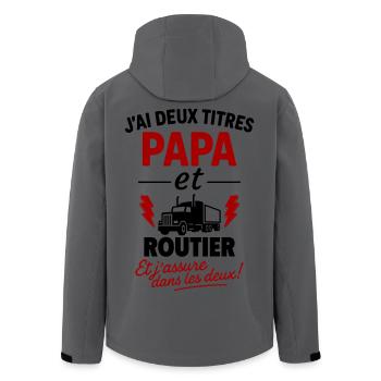 Papa et Chauffeur poids lourd routier idée cadeau - Veste softshell homme en polyester recyclé Stanley/Stella - charbon - Dos - AI Model Male 185 light (185cm)