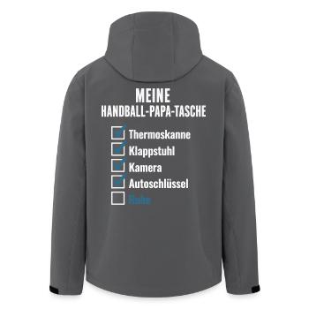 Handball Papa Tasche – Thermoskanne, Klappstuhl - Recycelte Männer Softshell-Jacke von Stanley/Stella - Anthrazit - Hinten - AI Model Male 185 light (185cm)