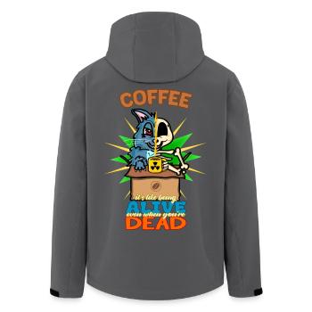 Lustiger Schrödingers Katze Kaffee Wissenschaft Cartoon - Recycelte Männer Softshell-Jacke von Stanley/Stella - Anthrazit - Hinten - AI Model Male 185 light (185cm)