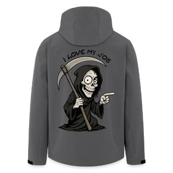 Grim Reaper Cartoon: Schelmischer Sensenmann - Recycelte Männer Softshell-Jacke von Stanley/Stella - Anthrazit - Hinten - AI Model Male 185 light (185cm)