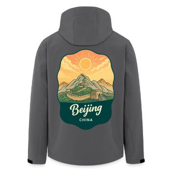 Pekinger Große Mauer Retro-Sonnenuntergangs-Reiseabzeichen - Recycelte Männer Softshell-Jacke von Stanley/Stella - Anthrazit - Hinten - AI Model Male 185 light (185cm)