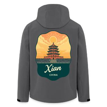 Xian Wild Goose Pagoda Vintage Travel Badge - Men’s Recycled Softshell Jacket by Stanley/Stella - anthracite - Back - AI Model Male 185 light (185cm)