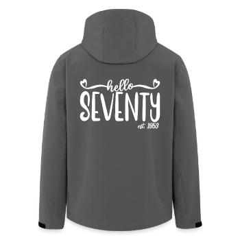70. Geburtstag für Frauen 70 Hallo Siebzig Est. 1953 - Recycelte Männer Softshell-Jacke von Stanley/Stella - Anthrazit - Hinten - AI Model Male 185 light (185cm)