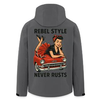 Rockabilly Pin-Up: Rebel Style Never Rusts Retro - Men’s Recycled Softshell Jacket by Stanley/Stella - anthracite - Back - AI Model Male 185 light (185cm)
