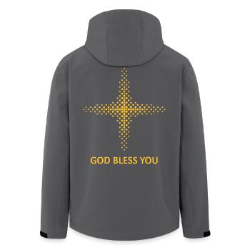 God Bless You (Religion / Kreuz / Quadrate / Gold) - Recycelte Männer Softshell-Jacke von Stanley/Stella - Anthrazit - Hinten - AI Model Male 185 light (185cm)