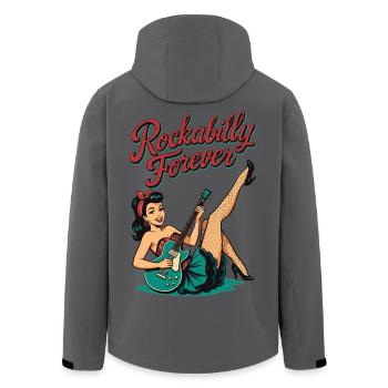 Rockabilly Forever: Pin-up Frau mit E-Gitarre Retr - Recycelte Männer Softshell-Jacke von Stanley/Stella - Anthrazit - Hinten - AI Model Male 185 light (185cm)