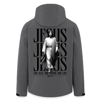 Jesus Walking Black & White Art - Men’s Recycled Softshell Jacket by Stanley/Stella - anthracite - Back - AI Model Male 185 light (185cm)