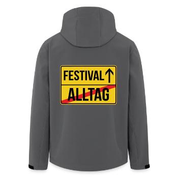Festival Ortsschild - Alltag verlassen - Recycelte Männer Softshell-Jacke von Stanley/Stella - Anthrazit - Hinten - AI Model Male 185 light (185cm)