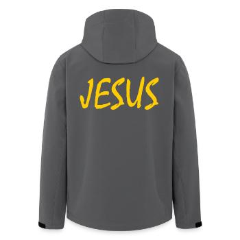 Jesus - Recycelte Männer Softshell-Jacke von Stanley/Stella - Anthrazit - Hinten - AI Model Male 185 light (185cm)