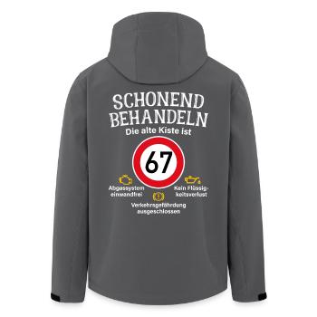 67. Geburtstag Schonend Behandeln 67 Alte Kiste 67 - Recycelte Männer Softshell-Jacke von Stanley/Stella - Anthrazit - Hinten - AI Model Male 185 light (185cm)