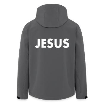Jesus - Recycelte Männer Softshell-Jacke von Stanley/Stella - Anthrazit - Hinten - AI Model Male 185 light (185cm)
