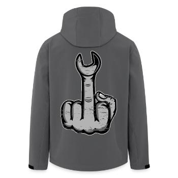 Middle finger stinker finger wrench used - Men’s Recycled Softshell Jacket by Stanley/Stella - anthracite - Back - AI Model Male 185 light (185cm)