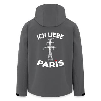 Paris Eiffelturm Strommast Elektriker Satire Liebe - Recycelte Männer Softshell-Jacke von Stanley/Stella - Anthrazit - Hinten - AI Model Male 185 light (185cm)