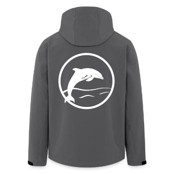 Dolphin as a logo similar to stamp / woodcut - Men’s Recycled Softshell Jacket by Stanley/Stella - anthracite - Back - AI Model Male 185 light (185cm)