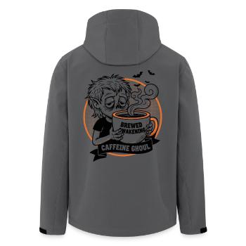 Haunted Coffee Mug Illustration - Men’s Recycled Softshell Jacket by Stanley/Stella - anthracite - Back - AI Model Male 185 light (185cm)