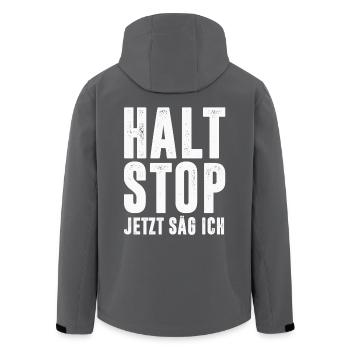 HOLZ KETTENSÄGE FÖRSTER WALD HOLZFÄLLER - Recycelte Männer Softshell-Jacke von Stanley/Stella - Anthrazit - Hinten - AI Model Male 185 light (185cm)