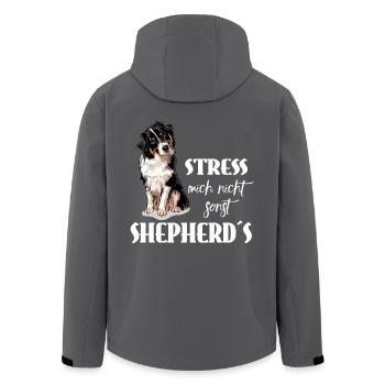 AUSTRALIAN SHEPHERD - Stress mich nicht - Recycelte Männer Softshell-Jacke von Stanley/Stella - Anthrazit - Hinten - AI Model Male 185 light (185cm)