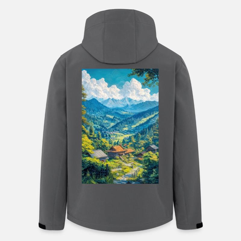 Illustration einer japanischen Landschaft - Recycelte Männer Softshell-Jacke von Stanley/Stella - Anthrazit