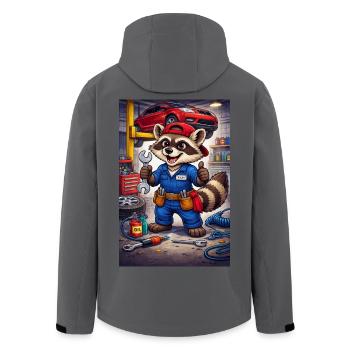 Raccoon Mechanic Workshop - Men’s Recycled Softshell Jacket by Stanley/Stella - anthracite - Back - AI Model Male 185 light (185cm)