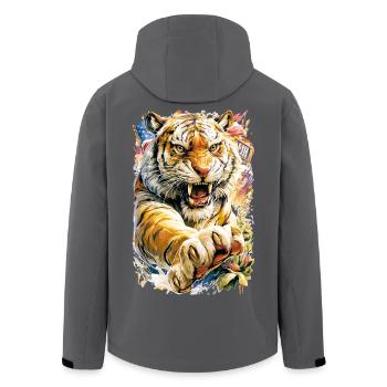 Tiger mit Blüten - Recycelte Männer Softshell-Jacke von Stanley/Stella - Anthrazit - Hinten - AI Model Male 185 light (185cm)