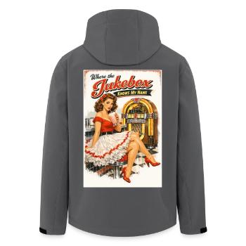 50s Diner Pin-Up: Where the Jukebox - Men’s Recycled Softshell Jacket by Stanley/Stella - anthracite - Back - AI Model Male 185 light (185cm)