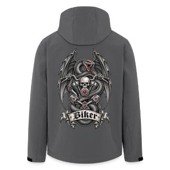 Biker – Totenkopf, Schlange & dunkle Flügel - Recycelte Männer Softshell-Jacke von Stanley/Stella - Anthrazit - Hinten - AI Model Male 185 light (185cm)