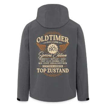 Oldtimer Baujahr 1971 Jahrgang Geburtstag Geschenk - Recycelte Männer Softshell-Jacke von Stanley/Stella - Anthrazit - Hinten - AI Model Male 185 light (185cm)