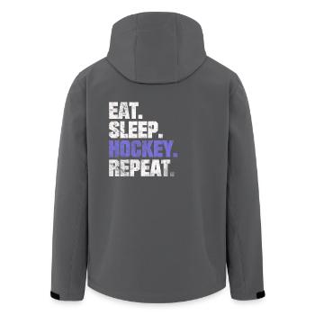 EAT SLEEP HOCKEY REPEAT EISHOCKEY SPRÜCHE GESCHENK - Recycelte Männer Softshell-Jacke von Stanley/Stella - Anthrazit - Hinten - AI Model Male 185 light (185cm)