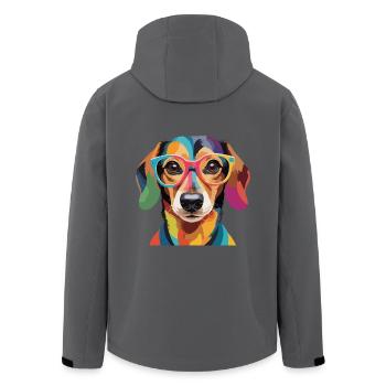 Dackel Hund Dackel Coole Brille Bunt - Recycelte Männer Softshell-Jacke von Stanley/Stella - Anthrazit - Hinten - AI Model Male 185 light (185cm)