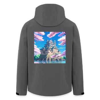 Japanisches Schloss, umgeben von Kirschblütenbäumen - Recycelte Männer Softshell-Jacke von Stanley/Stella - Anthrazit - Hinten - AI Model Male 185 light (185cm)