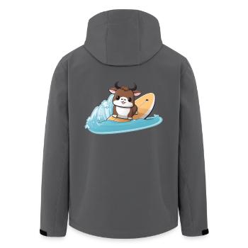 surfende Kuh, Sportliches Tierdesign - Recycelte Männer Softshell-Jacke von Stanley/Stella - Anthrazit - Hinten - AI Model Male 185 light (185cm)