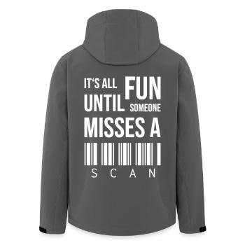 It's all fun until someone misses a scan - Recycelte Männer Softshell-Jacke von Stanley/Stella - Anthrazit - Hinten - AI Model Male 185 light (185cm)