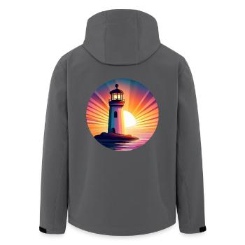 Leuchtturm bei Sonnenuntergang - Malerisches - Recycelte Männer Softshell-Jacke von Stanley/Stella - Anthrazit - Hinten - AI Model Male 185 light (185cm)