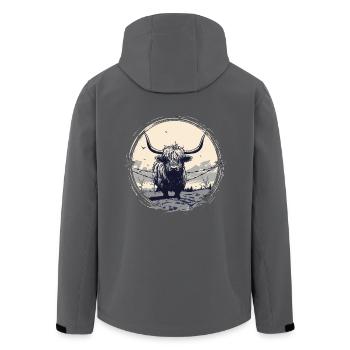 Schottisches Hochlandrind - Recycelte Männer Softshell-Jacke von Stanley/Stella - Anthrazit - Hinten - AI Model Male 185 light (185cm)