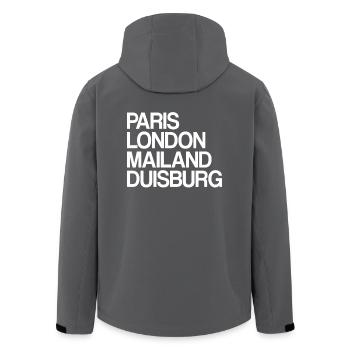 Duisburg Paris London Mailand Ich Liebe Duisburger - Recycelte Männer Softshell-Jacke von Stanley/Stella - Anthrazit - Hinten - AI Model Male 185 light (185cm)