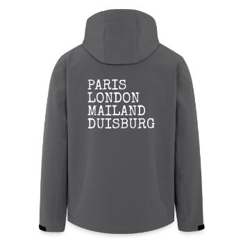 Duisburg Paris London Mailand Ich Liebe Duisburger - Recycelte Männer Softshell-Jacke von Stanley/Stella - Anthrazit - Hinten - AI Model Male 185 light (185cm)