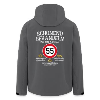 55. Geburtstag Schonend Behandeln Alte Kiste 55 - Recycelte Männer Softshell-Jacke von Stanley/Stella - Anthrazit - Hinten - AI Model Male 185 light (185cm)