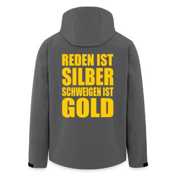 reden ist silber schweigen ist gold - Recycelte Männer Softshell-Jacke von Stanley/Stella - Anthrazit - Hinten - AI Model Male 185 light (185cm)