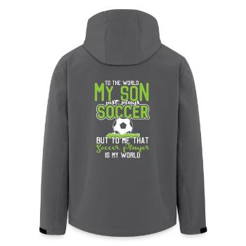To the world my son just plays soccer... - Recycelte Männer Softshell-Jacke von Stanley/Stella - Anthrazit - Hinten - AI Model Male 185 light (185cm)