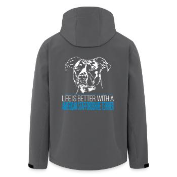 LIFE IS BETTER AMERICAN STAFFORDSHIRE TERRIER - Recycelte Männer Softshell-Jacke von Stanley/Stella - Anthrazit - Hinten - AI Model Male 185 light (185cm)