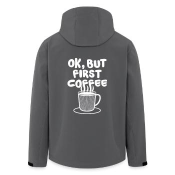 Ok, but first COFFEE Kaffeebohne Koffein Kaffee - Recycelte Männer Softshell-Jacke von Stanley/Stella - Anthrazit - Hinten - AI Model Male 185 light (185cm)
