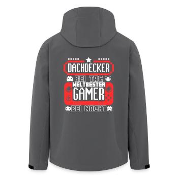 DACHDECKER bei Tag Gamer bei Nacht - Recycelte Männer Softshell-Jacke von Stanley/Stella - Anthrazit - Hinten - AI Model Male 185 light (185cm)
