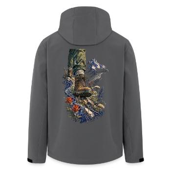 Abenteuerstiefel und Wildblumen - Recycelte Männer Softshell-Jacke von Stanley/Stella - Anthrazit - Hinten - AI Model Male 185 light (185cm)