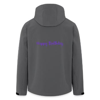 ANNIVERSARY. HAPPY BIRTHDAY. HAPPY BIRTHDAY. - Men’s Recycled Softshell Jacket by Stanley/Stella - anthracite - Back - AI Model Male 185 light (185cm)