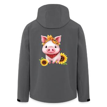 Schwein mit Bandana und Sonnenblume, Charmantes - Recycelte Männer Softshell-Jacke von Stanley/Stella - Anthrazit - Hinten - AI Model Male 185 light (185cm)