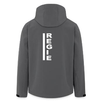 Regie senkrecht weiss - Recycelte Männer Softshell-Jacke von Stanley/Stella - Anthrazit - Hinten - AI Model Male 185 light (185cm)
