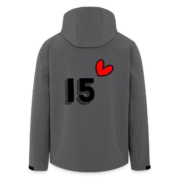 15 JAHRE. 15-jähriges JUBILÄUM. GEBURTSTAG 15 JAHRE. 15 - Recycelte Männer Softshell-Jacke von Stanley/Stella - Anthrazit - Hinten - AI Model Male 185 light (185cm)