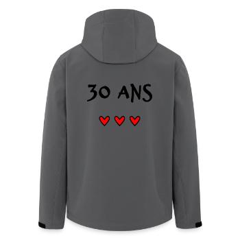 30 ANS. 30e ANNIVERSAIRE. ANNIVERSAIRE 30 ANS. 30 - Veste softshell homme en polyester recyclé Stanley/Stella - charbon - Dos - AI Model Male 185 light (185cm)