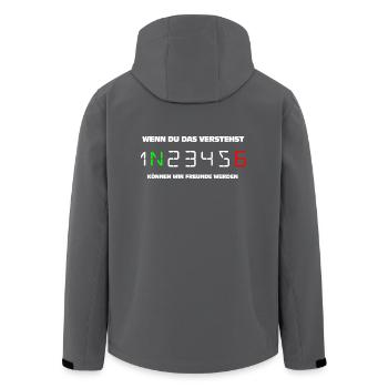 Wenn du das verstehst 1N23456 können wir Freunde - Recycelte Männer Softshell-Jacke von Stanley/Stella - Anthrazit - Hinten - AI Model Male 185 light (185cm)