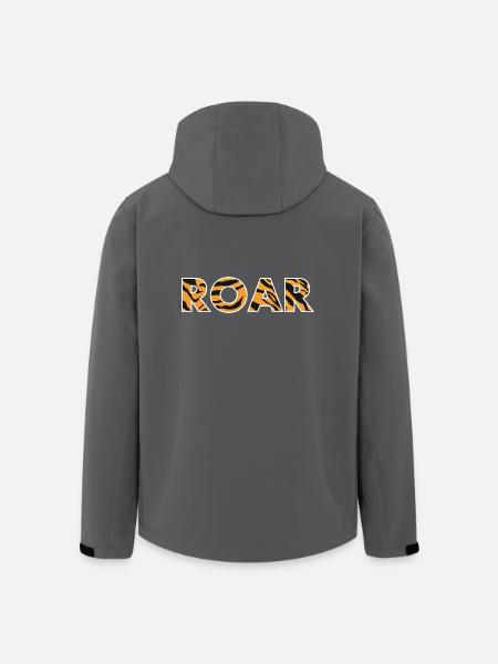 ROAR roar lettering tiger mønster striber - Stanley/Stella herre softshelljakke i genanvendt polyester - charcoal